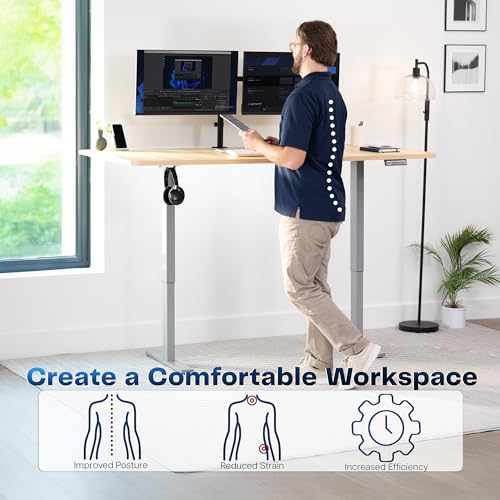 Image of VIVO Light Wood 71 x 36 in Standing Desk, DESK-KIT-1G7C-36 | Electric, Holds 220 lbs, Sit Stand, Height Adjustable, Extra Deep Table Top, Memory Presets, 1B Series, Gray Frame