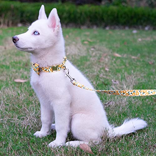 Image of Tunkoo Dog Collar Floral with Elegant Bow Tie Soft Comfy Cotton Adjustable Collar, Premium Metal Buckle for Puppy and Cat Small Medium Large（Yellow flowers，S）