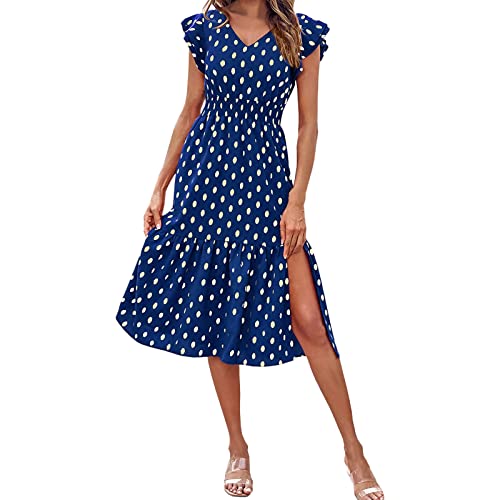 Tops casuales de verano para mujer, con volantes, sin mangas, cuello en V, vestido midi fluido, elegante vestido de cóctel con abertura, vestidos de cóctel de algodón para mujer, blusa holgada, tops