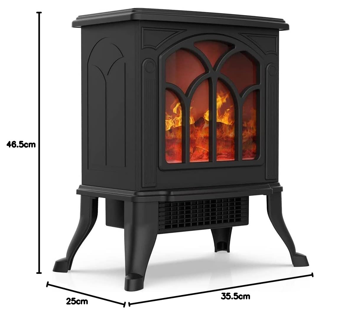 NEWLUX Chimenea Eléctrica Classic Flame, Calefactor Cerámico Termoventilador Llama Decorativa, Chimenea portátil, Termostato, 2 Niveles, Sensor Seguridad Sobrecalentamiento, 750/1500W, 355x465x250mm