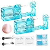 orilace Juego de 2 piercings de nariz, kit de piercing desechable para nariz integrado en casa, pistola de perforación fácil de usar, kit de piercing de nariz de concha azul de cristal, Plástico,