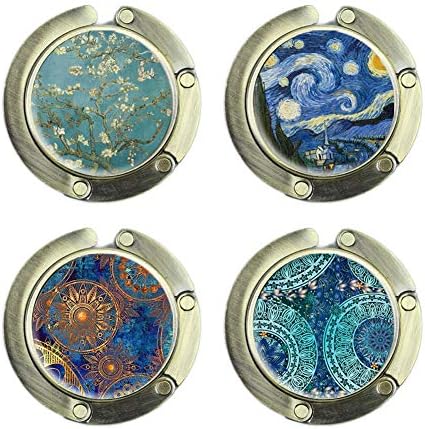 Cheliz Foldable Purse Hook Set of 4 - Hanger Folding Table Hanger Holder Womens Bag Storage (4-Van Gogh Flower)