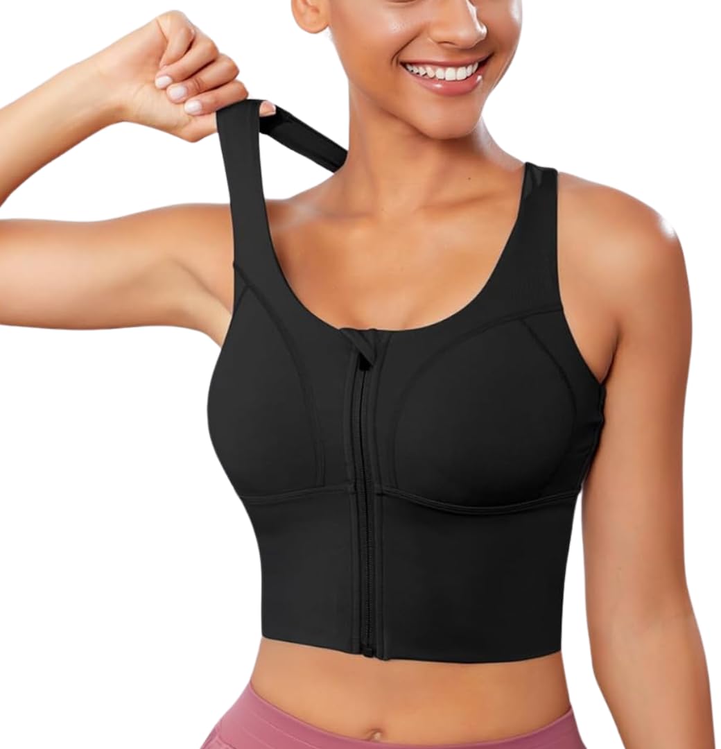 Women Polyester Spandex High Impact Front Zip Sports Bra Longline Fitness Criss Cross Back Crop Tops for Gym, Yoga & Workout - Size: M-2XL