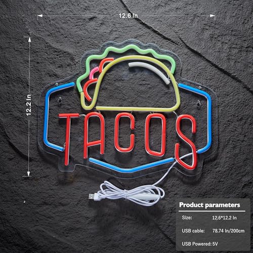 Image of Tacos Neon Sign for Wall Decor, Taco Open LED Neon Signs Lights for Mexican Restaurant Pizzeria Kitchen Restaurant Coffee Bar Party Pub Decoration and Shop Decoration Gift, USB Powerd