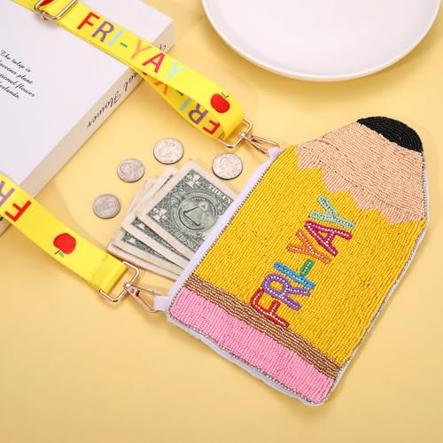 NVENF Pencil Purse for Women Beaded Teacher Purse Crossbody Shoulder Bag Back To School Teacher Accessories Outfits Gifts4