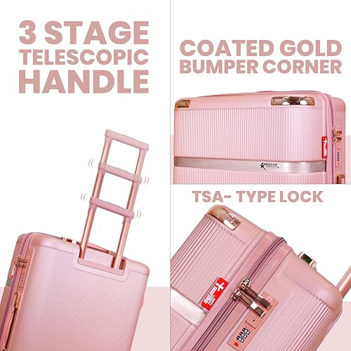 Image of AMERICAN TRAVELLER Urban Gold ABS Trolley Bags Luggage Single Small Suticase Grey with Rose Gold Accents, TSA Lock, 8 Spinner Wheels, 730 Days Warranty (1, Rose Gold, S20)