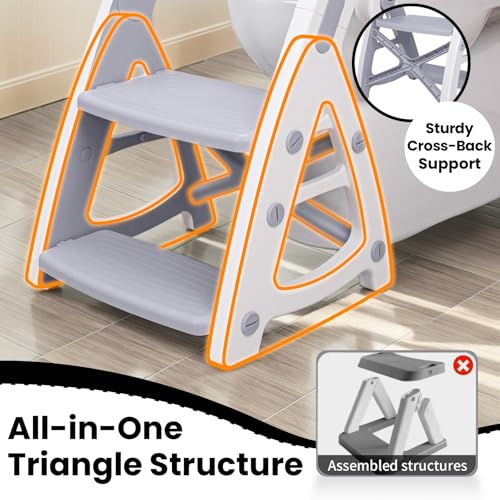 Primlect Potty Training Seat, 2-in-1 Toddler Toilet Seat with Step Stool, Ultra-Stable Potty Chair Attachment, Adjustable Seat and Step Ladder, Non-Slip Design, Splash Guard for Boys and Girls(Grey)