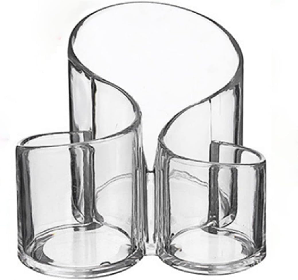 3 Compartments Acrylic Cosmetic Organizer Display Stand - Makeup Brushes-Lipstick-Pencil-Hair Combs and Jewelry Storage Holder for Home claer