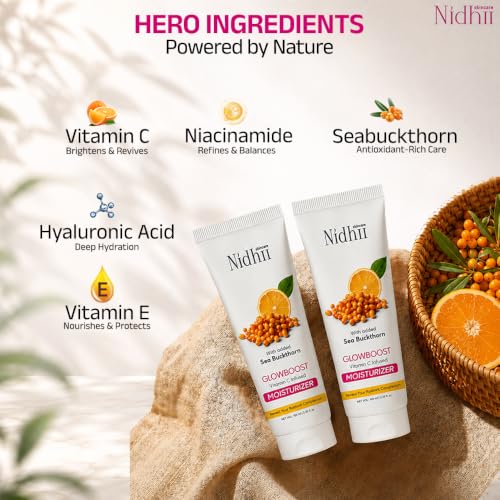 Image of Vitamin C Moisturizer | Vitamin E & Seabuckthorn | Lightweight, Oil-Free Face Moisturizer | Brightening & Deep Hydration | With Niacinamide & Shea Butter | For All Skin Types Men & Women | 100 ml Pack pf 2
