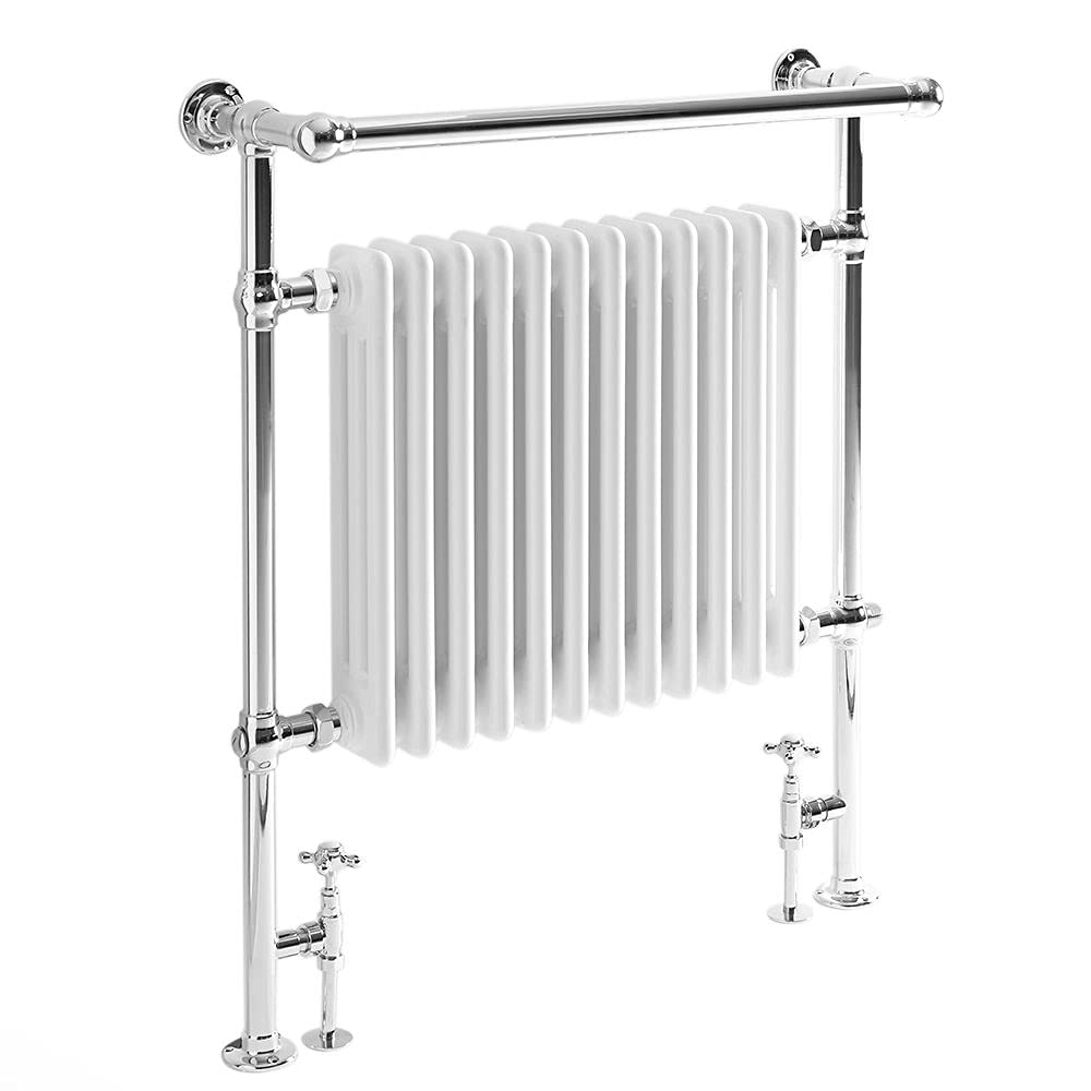 Milano White Elizabeth - Traditional Dual Fuel Heated Towel Rail - 930Mm X 790Mm (With Overhanging Rail) - Choice Of Wi-Fi Thermostat And Cable Cover