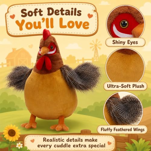 Image of BENINY 25.5 Inch Giant Chicken Stuffed Animal, Realistic Jumbo Hen Plush Toy, Soft Farm Animal Plushie for Kids, Girls, Boys, Easter Christmas Birthday Gifts