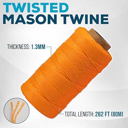 Image of Mason Line String Reel 260FT, 390FT, 780FT, 1500FT, 2300FT, Durable Construction Twine for Laying Bricks, Blocks, Fences in Gardening, DIY & Landscaping Projects (Orange, 262 Ft)