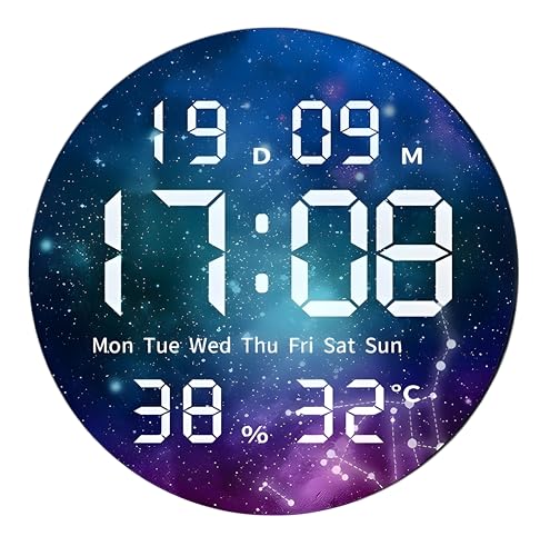 Image of Amazon Brand - Umi Acrylic Digital Wall Clock for Bedroom Living Room Stylish LED USB Tabletop 3D Picture Clocks with Time Day Date Month Temperature Display for Home Office 24.3x24.3cm (Stary Night)