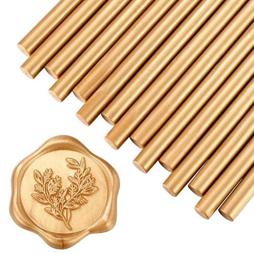 Yoption 15 Pieces Light Gold Glue Gun Sealing Wax Sticks for Wax Seal Stamp Great for Wedding Invitations Envelopes Cards Christmas Gift Ideas Wine Packages (Light Gold)
