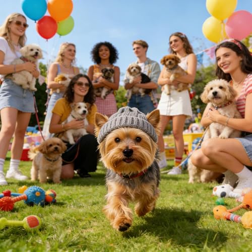 Hunde Beanie Mütze,Mit Ohrlöchern Weiche Strick-Kopfbedeckung - Winterhut für Katzen und Kätzchen,Für Welpen Kätzchen Kleine Rassen Kostümparty Geburtstag Fotoshooting Camping Zuhause Reisen Spazieren