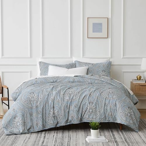 Southshore Fine Living, Inc. Blue Paisley Comforter Set King, Down Alternative Boho Bedding, Paisley Bedspread, California King Comforter Oversized with 2 Matching Pillow Shams, Pure Melody Aqua