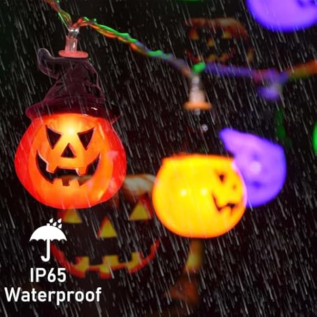 Upgraded Solar Halloween Lights Outdoor, Solar Powered Pumpkin String Lights,16ft 20LED 8 Modes Waterproof Halloween String Lights for Garden Patio Landscape Halloween Decorations(Multicolor)