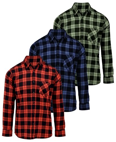 Andrew Scott Men's Button Down Regular Fit Long Sleeve Plaid Flannel Casual Shirts - Multi Packs
