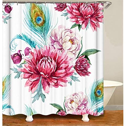 Duschvorhang Blumen Duschvorhang Textil 240 X 200 cm Aus Polyester Waschbarer Anti-Schimmel Anti-Bakteriell Cover
