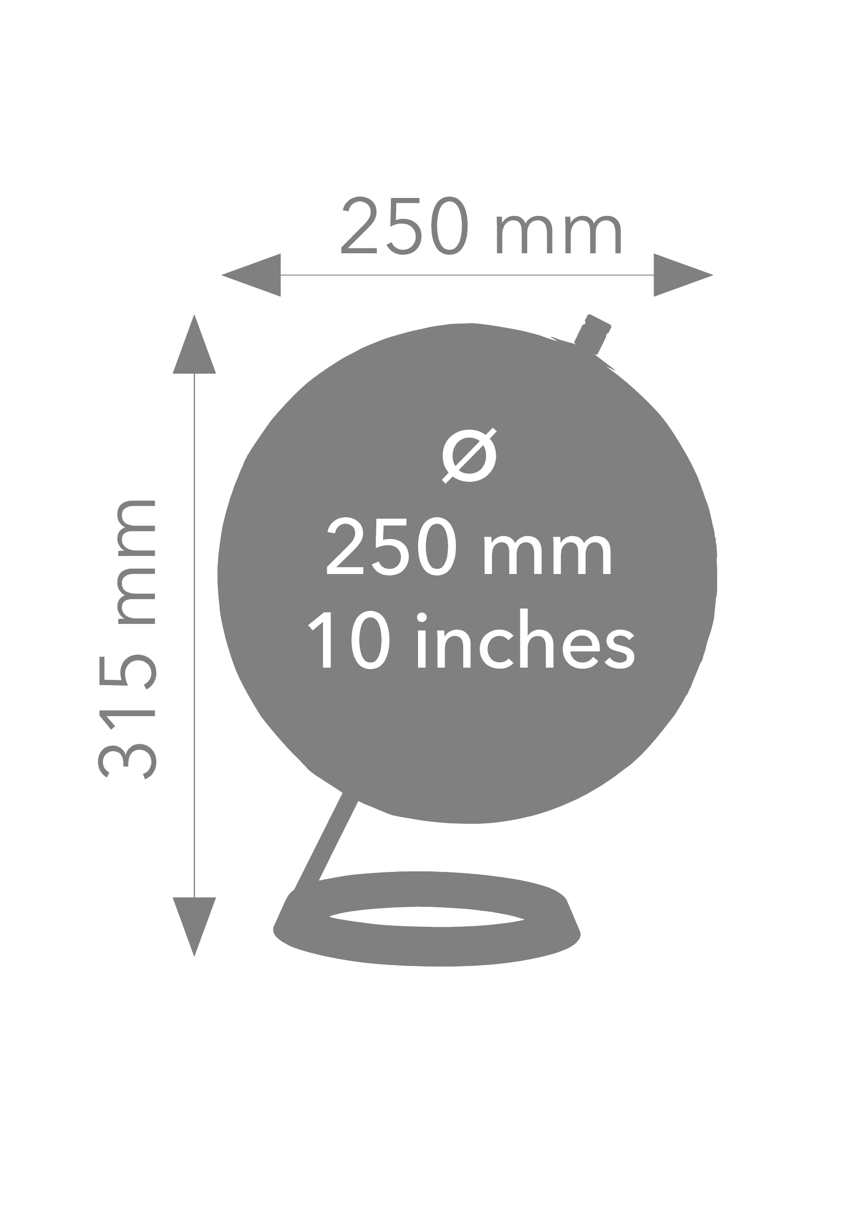TROIKA Globus 23,5 GRAD matter Globus tiefblaue Meere & silberfarbene Landflächen Ø 25 echtes Kartenrelief verchromter Metallfuß in gebürsteter Optik, weicher Filzboden