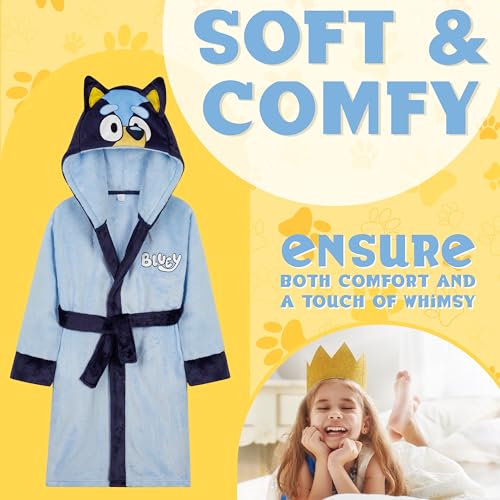 Bluey Girls Fleece Robe with Hood Pockets Tie Waist – Cosy Gifts for Kids4
