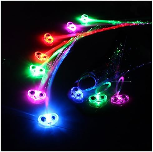 TIRSU 10 Pack flash braid Lights-up Fiber Optic Led Hair Alternating Multicolor Lights Flashing Hair Barrette Clip Braid HRLED-10pc