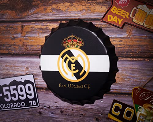Image of EAZYWAGON Decorative Metal Bottle Caps Wall Sign Plates - 14X14 Inches - Real-Madrid | Metal Wall Hanging Bottle Cap for Home, Farmhouse, Bar & Cafe Decoration | Vintage & Retro Look Plaques