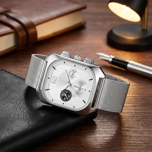 Image of Shocknshop Analog Square Dial Mesh Stainless Steel Strap Watch for Men and Boys -WCH186
