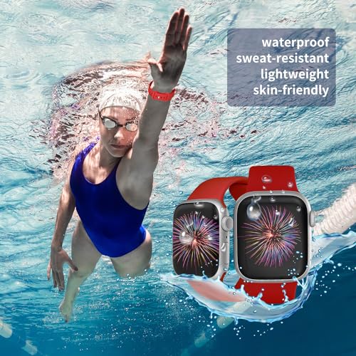 Image of Sport Bands Compatible with Apple Watch Band 38mm /40mm /41mm /42mm /44mm /45mm /49mm Women Men,Soft Silicone Strap Compatible with iWatch Ultra2 /Ultra Series10 /9 /8 /7 /6 /5 /4 /3 /2 /1 /SE Red