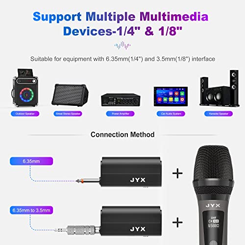 Jyx Wireless Microphones, Dual Uhf Handheld Dynamic Mic With Receiver, 6.35Mm(1/4") Output,3.5Mm (1/8") Adapter,160Ft Range, Metal Rechargeable Karaoke Microphones For Party, Wedding, Class, Speech #TOP1