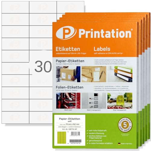 Étiquettes 70x29,7 mm autocollantes A4 pour imprimante, lot de 15000 blanches
