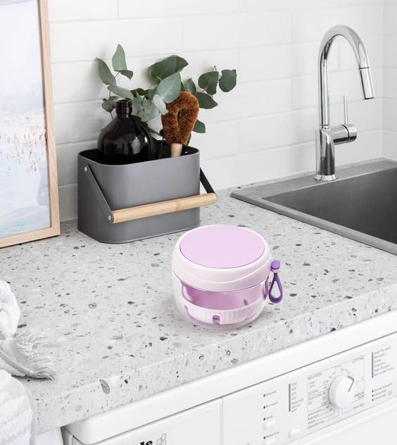 Miniatura 7 de Estuche para dentaduras postizas con filtro y espejo, a prueba de fugas, taza de baño para viajes, vasos morados para remojar dentaduras completas y