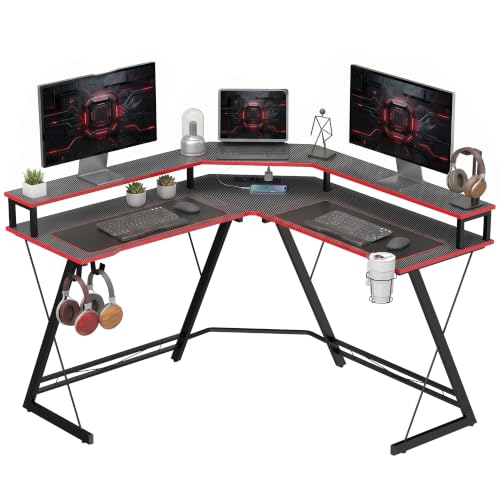 HOMCOM Escritorio Esquinero con Enchufes, Mesa Escritorio en Forma de L, 128x128 cm, con Soporte para Monitor, Gancho para Auriculares y Portavasos, Mesa de Ordenador para Oficina, Casa, Negro
