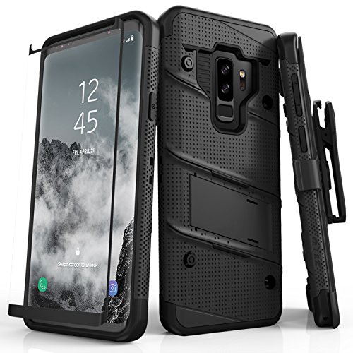 Zizo 1BOLT-SAMGS9PLUS-BKBK Bolt Cover Kickstand and Holster Case with Glass Screen Protector for Samsung Galaxy S9+ - Black