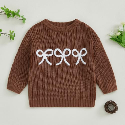 Infant Newborn Baby Girl Cute Long Sleeve Bow Embroidery Chunky Knitted Sweater Toddler Fall Winter Outfits2