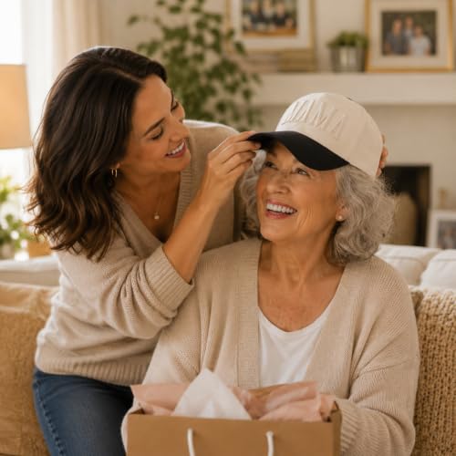 Image of Women's Mama Trucker Hat Trendy, Embroidered Adjustable Mom Baseball Cap, Two-Tone Ponytail Hat for Outfits