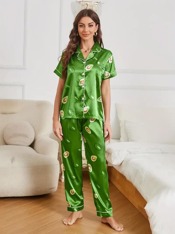 Image of Night Suit for Women with Full Sleeve Button-Down Top with Pant Dress for Woman, Night Dress for Woman, Cotton Two-Piece Loungewear Set