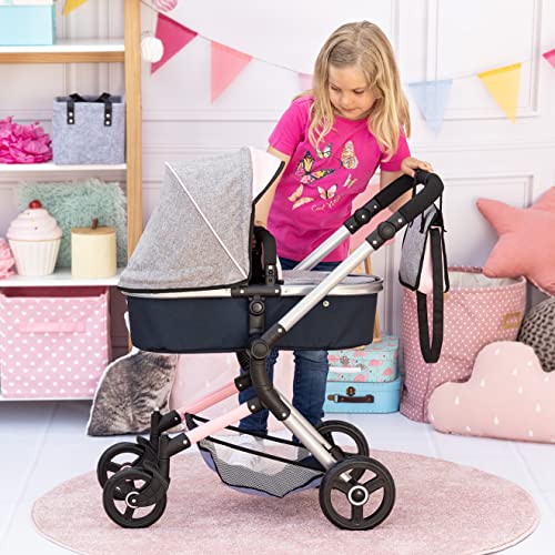 Bayer - Dolls Pram Neo Vario - Baby Stroller Toy for Dolls with Bag, Adjustable, Reversible Handle, Foldable - Dolls Up to 20” - Age 3+ - Grey Pink Butterfly - 18427AA by Bayer Design - Image 5