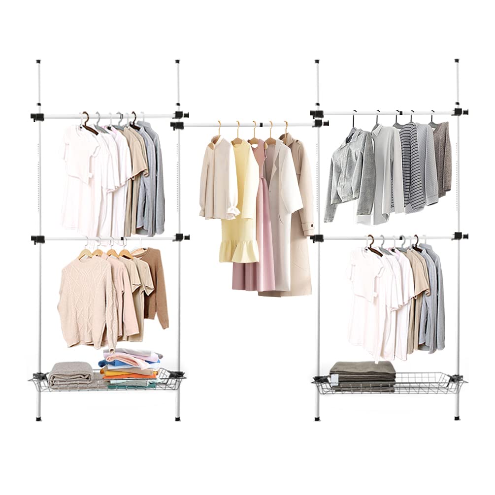 Rack de vêtements extensible robuste avec planche de tension réglable et paniers