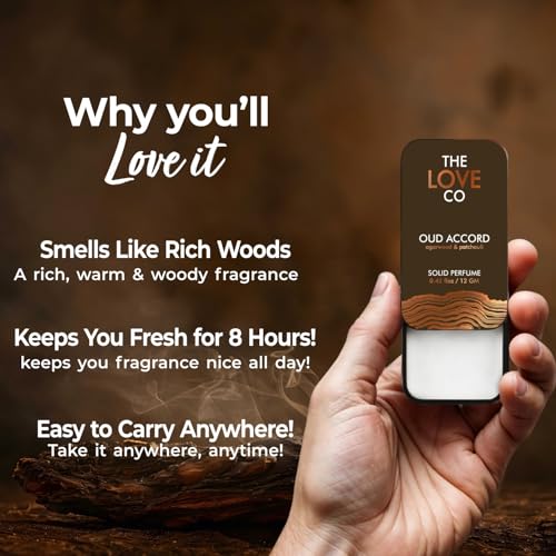 Image of THE LOVE CO. Solid Perfume for Men & Women | Long-Lasting Floral Fragrance Balm | Alcohol-Free, Travel-Friendly, Pocket Perfume Stick | Luxury Scent - 12gm (Oud Accord)