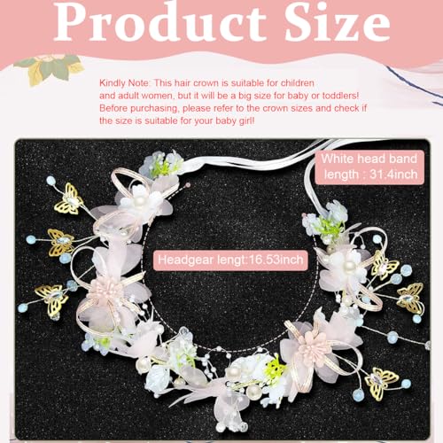 Image of SANNIDHI Flower Crown For Girls Princess Tiara For Girls Kids 8 Years Old+ Wedding Bridal Floral Hair Band For Women Dress Up Hairband For Party Birthday First Communion Gift, Multi