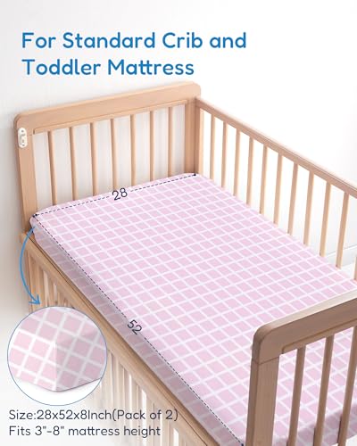 Image of Crib Sheets 2 Pack, Fitted Crib Sheet for Standard Crib Mattress 28x52x9, Ultra Soft Jersey Knit, Breathable Stretchy Deep Pocket, Snug Fit Stays Put, Baby Crib Mattress Sheet