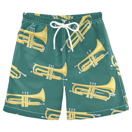 Boys Beach Board Shorts Trumpet Music Dance Green Swim Trunk Teen Swimwear 8-16Y