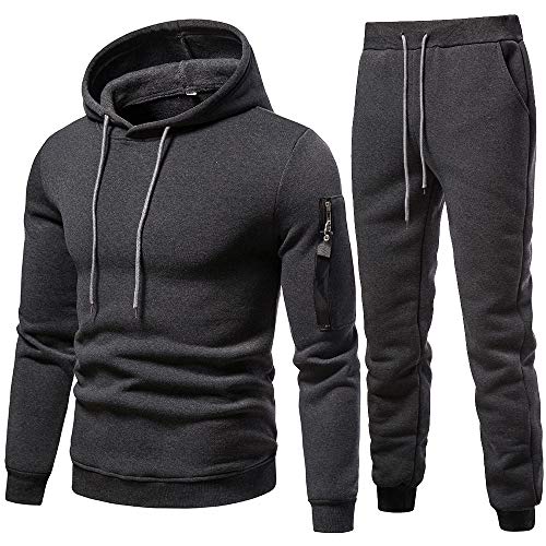 Mens Tracksuits Camo Casual Fashion Sweatsuits Hoodie Sports Suit Athletic Comfy Sets Jogging 2 Piece Running Clothing Dark Grey L