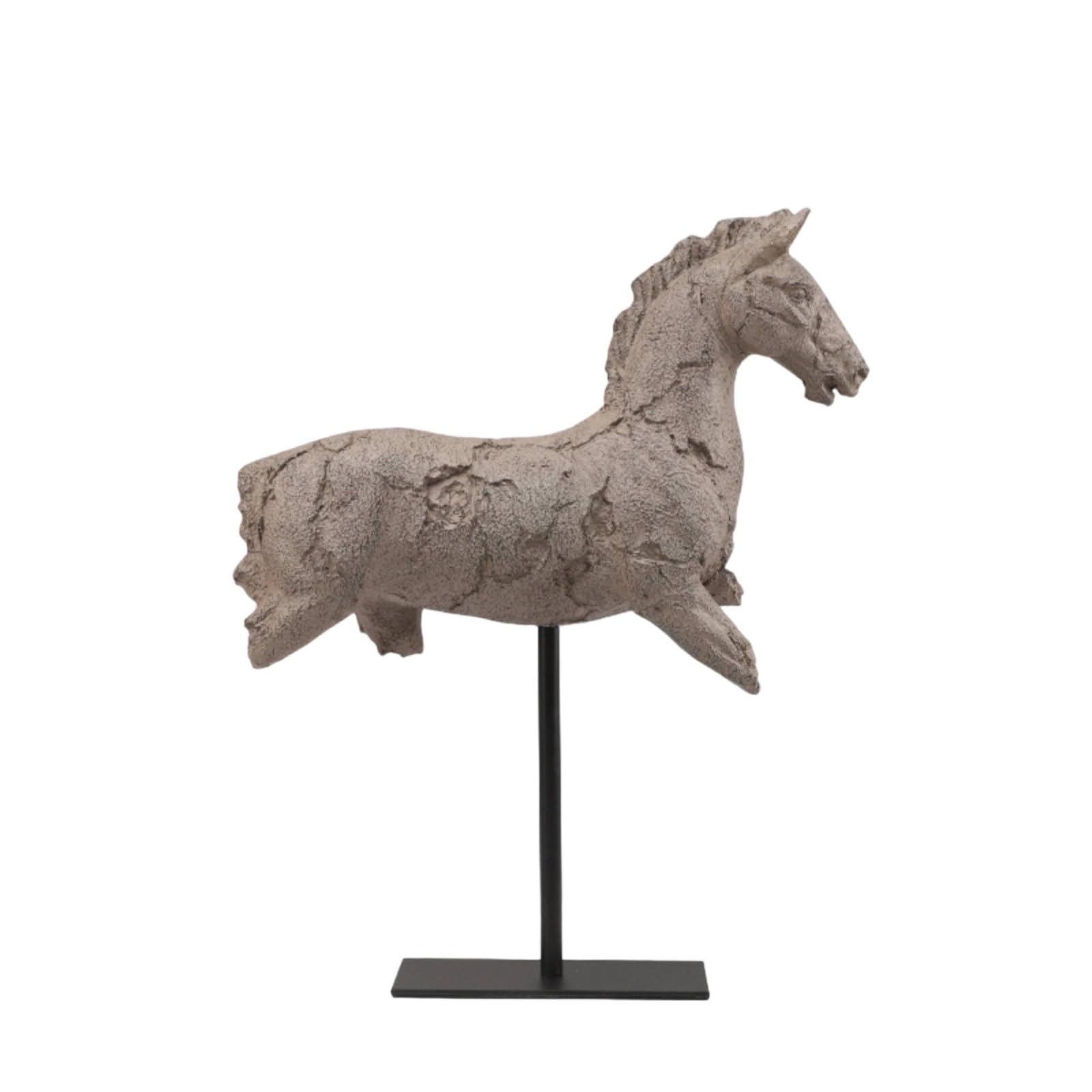 LOVIVER Escultura de Caballo Estatua Figura Adorno con Acabado Rústico en Resina sobre Base Metálica Estable Estilo Moderno Nórdico Vintage Adecuada para, Gris, 31.5 10 40cm