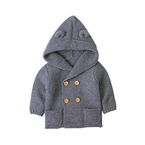 Ziyunlong Kids Jackets Baby Boys Girls Plain Color Long Sleeve Hooded Knitted Cardigan with Animal Ears Coats Gray?0-6M