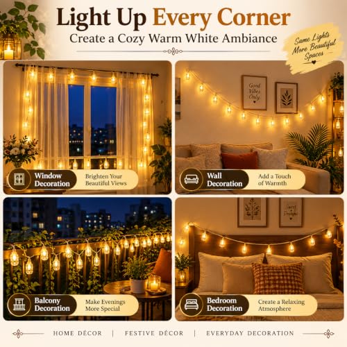 Image of MoonlitDreams 10M 36 LED Ice Cube String Lights for Home Decoration, Warm White Decorative Fairy Lights for Diwali, Festival, Bedroom, Balcony, Window & Party Decor