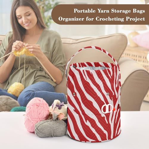 Image of Tatenale Crochet Bag Yarn Bag Knitting Project Bag with Pockets and Handle Portable Yarn Storage Organizer Tangle Free 8.3x11 InchRed Zebra Print44
