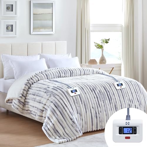 Sealy Electric Blanket Queen 84×90, Faux Fur to Sherpa, Blue Whit...