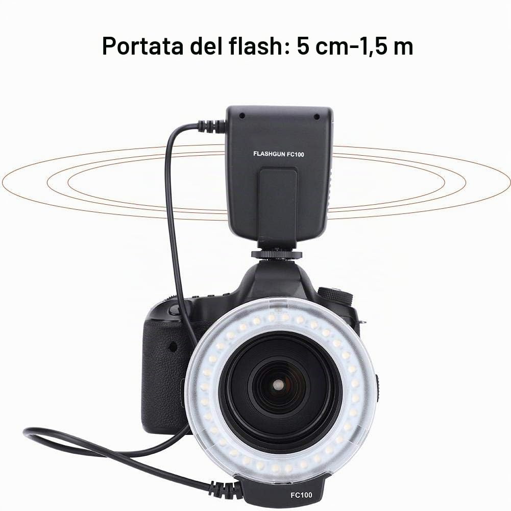 Topiky per FC-100 Portable LED Macro Ring Flash,5500K Regolazione luminosità Videocamera Kit Luce di riempimento con 8 adattatori Anello e Controller per per